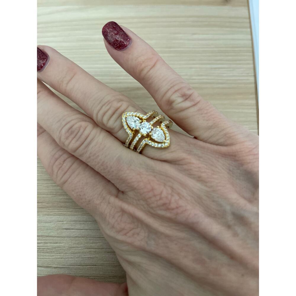 Noir CZ Three Stone Stackable Ring, Size 6 - Picture 2 of 4